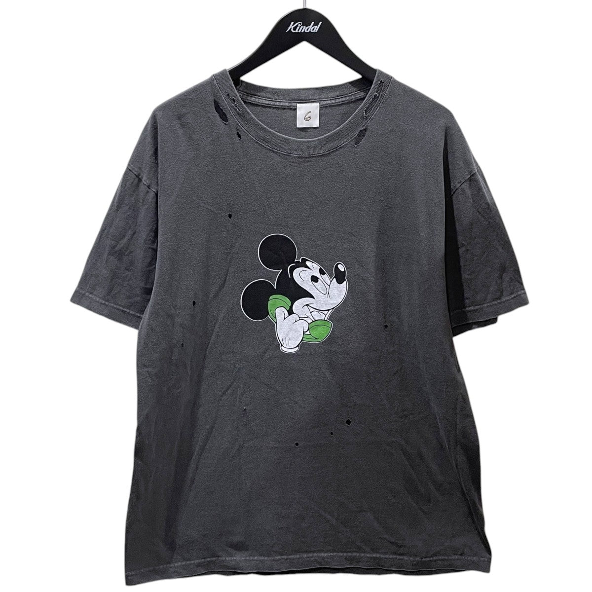 roku 6 ミッキー Tシャツ　ダメージ　L 6(ROKU) BEAUTY＆YOUTH(ロクビューティアンドユース) ダメージ加工