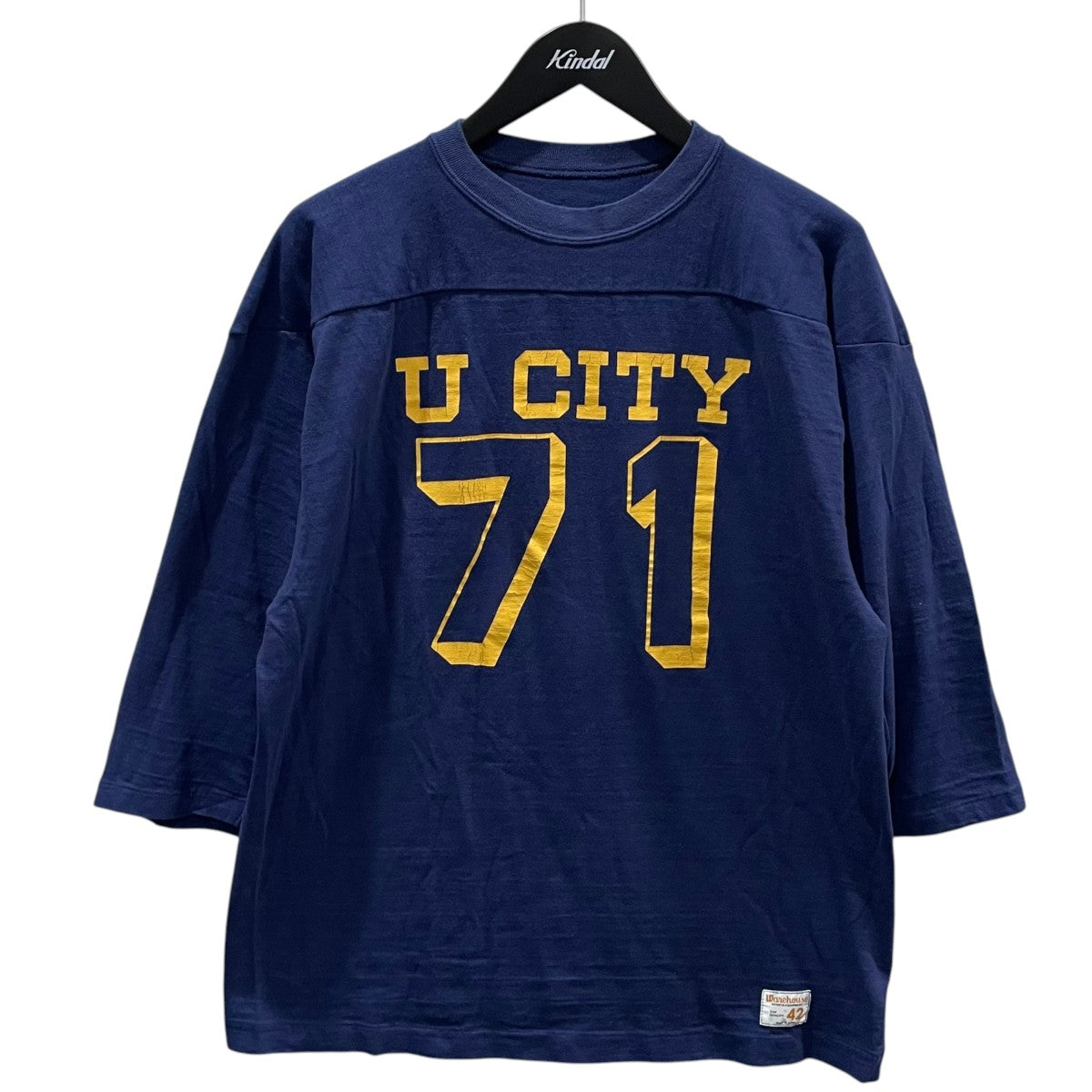 WAREHOUSE 25SS クラックプリント7分袖カットソー フットボールTシャツ U CITY 4063 古着・中古-1枚目のアイテム画像