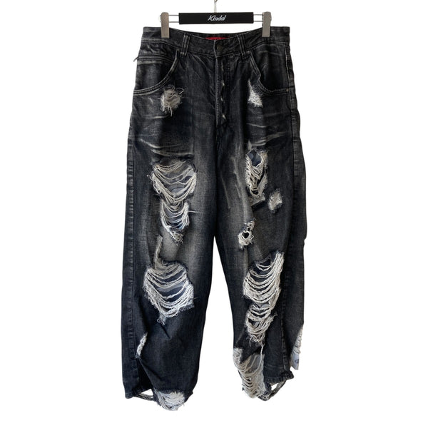 Jaded london スタッズロゴ ブラックデニムパンツ 32 JADED LONDON(ジェイデッドロンドン) DOUBLE LAYER DENIM CAMO