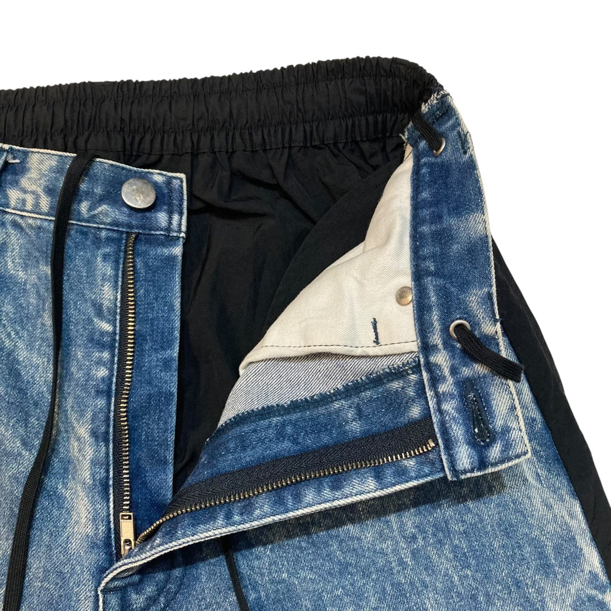 NYLON COMBINATION CHEMICAL BLEACHED DENIM JEANSデニムパンツST 782