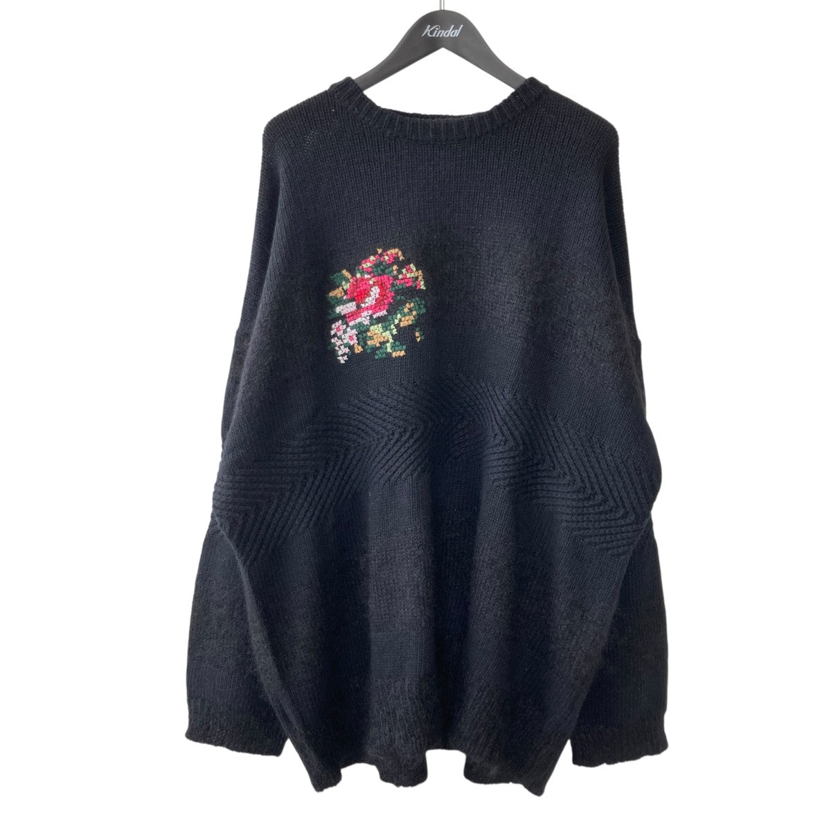 Flower Cross Embroidery Border Knitモヘア混ニットセーター21AW K-1