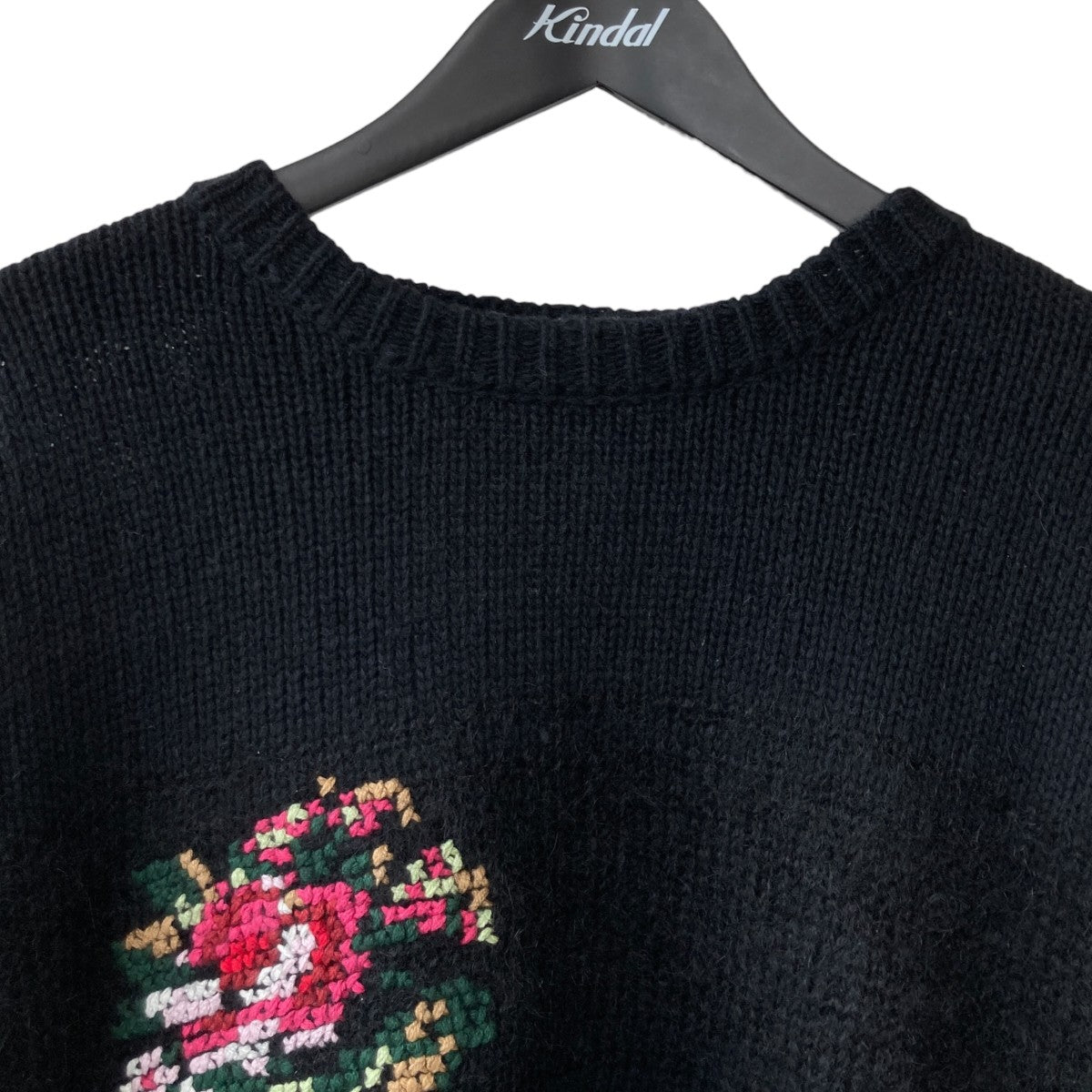 Flower Cross Embroidery Border Knitモヘア混ニットセーター21AW K-1