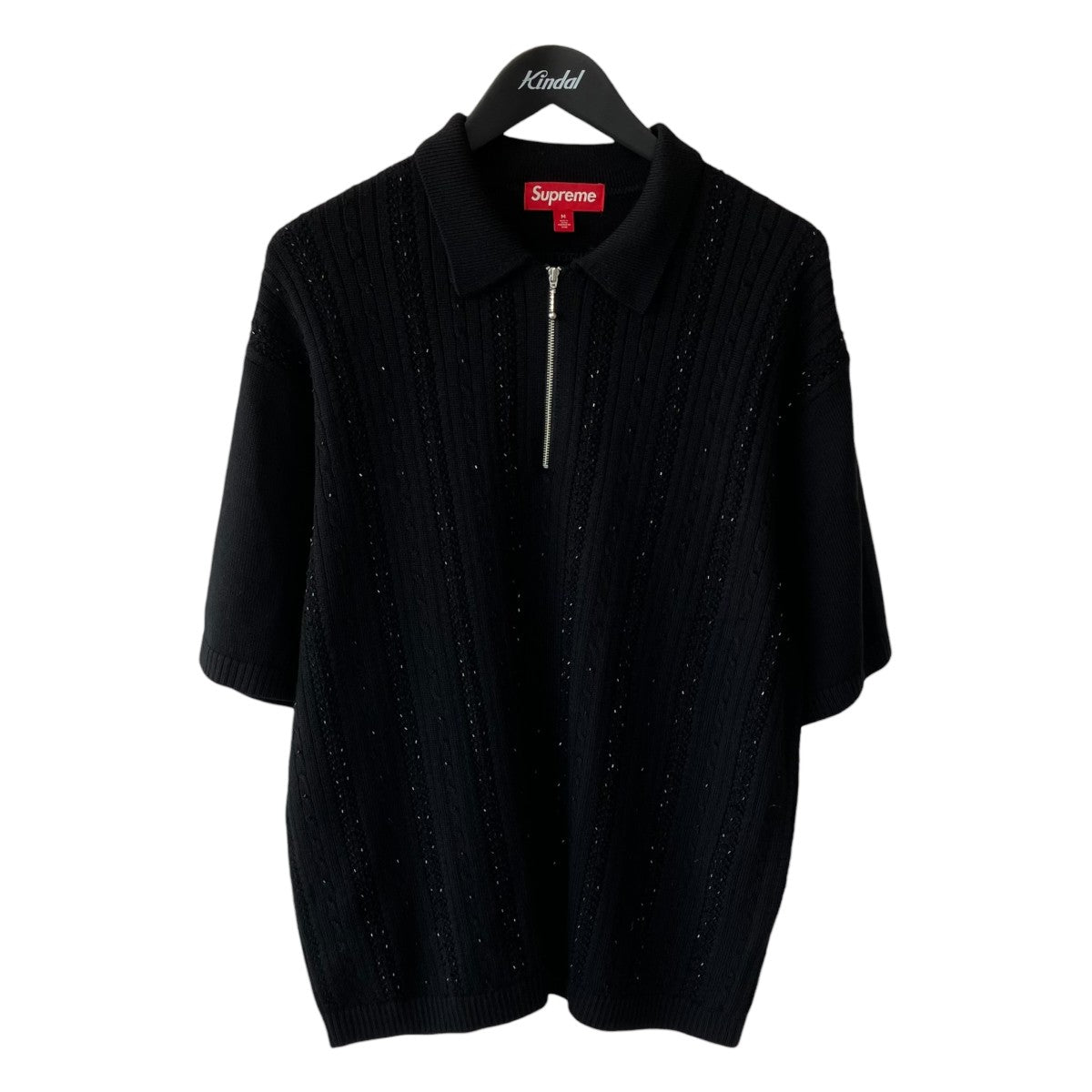 26SSBeaded Zip S S Polo Sweaterハーフジップポロシャツ