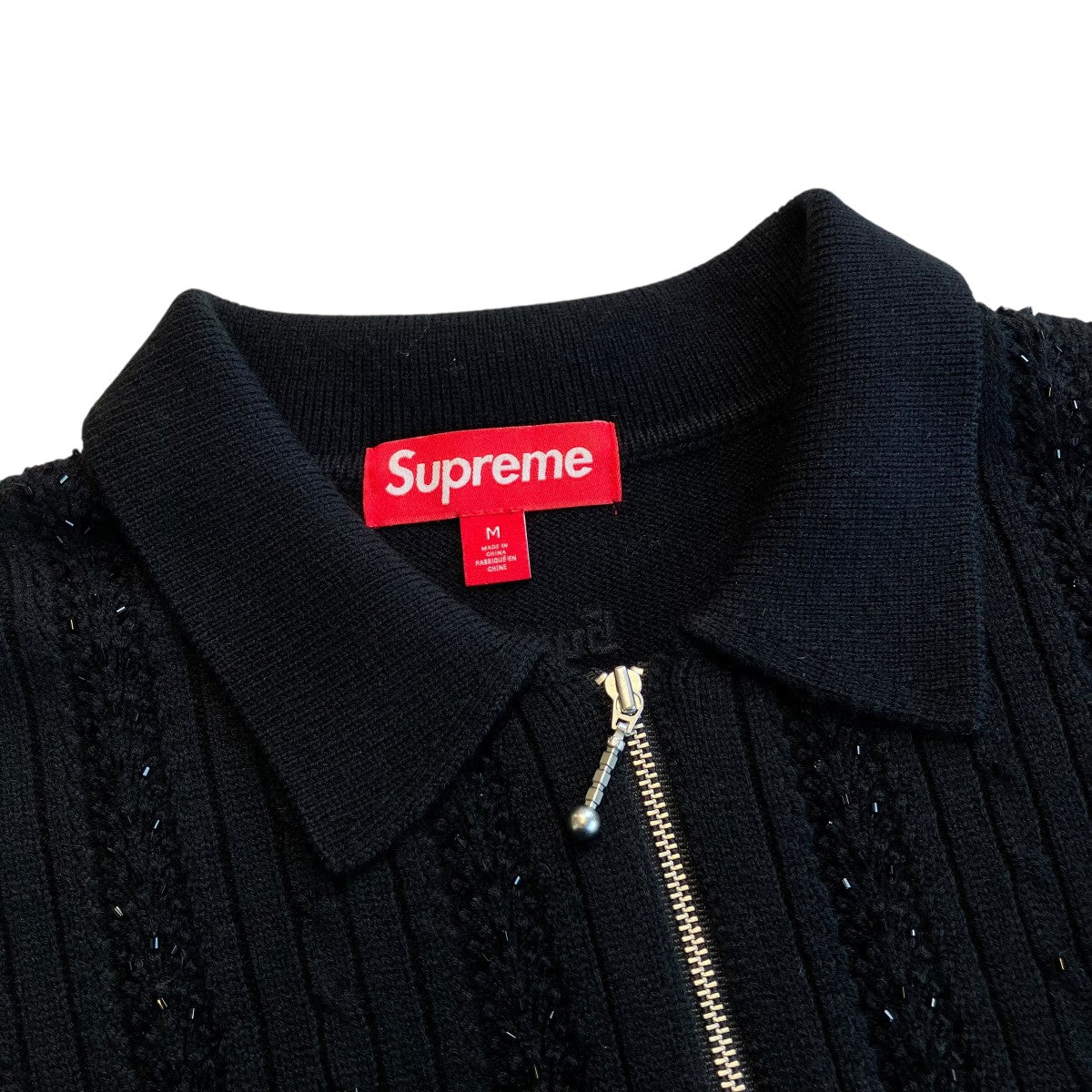 26SSBeaded Zip S S Polo Sweaterハーフジップポロシャツ