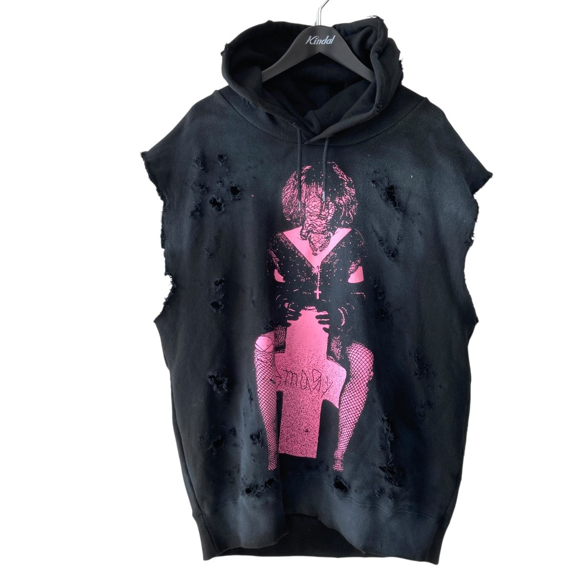24SSDamaged emary grave no sleeve hoodieダメージ加工 ノースリーブパーカーEMSS24H011