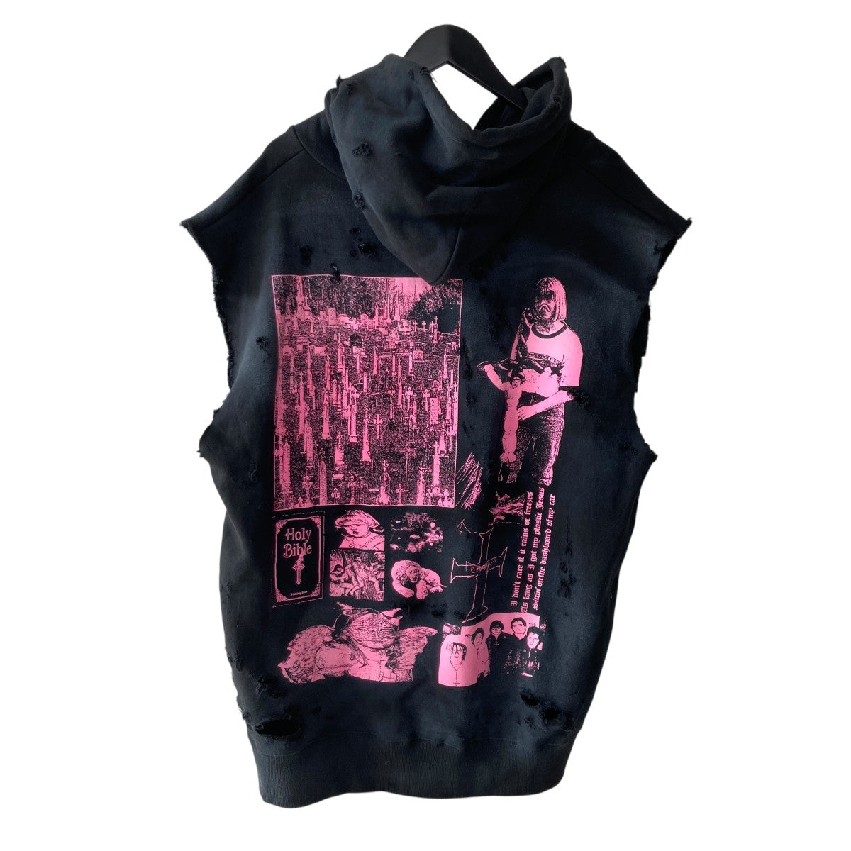24SSDamaged emary grave no sleeve hoodieダメージ加工 ノースリーブパーカーEMSS24H011