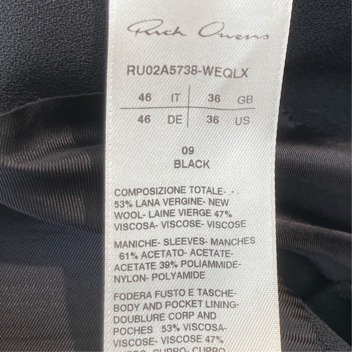 RICK OWENS テーラードジャケットRU02A5738-WEQLX 古着・中古-5枚目のアイテム画像