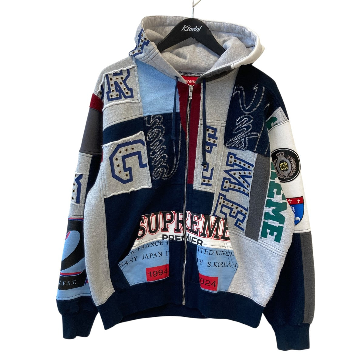 Patchwork Zip Up Hooded Sweatshirパッチワークジップパーカー