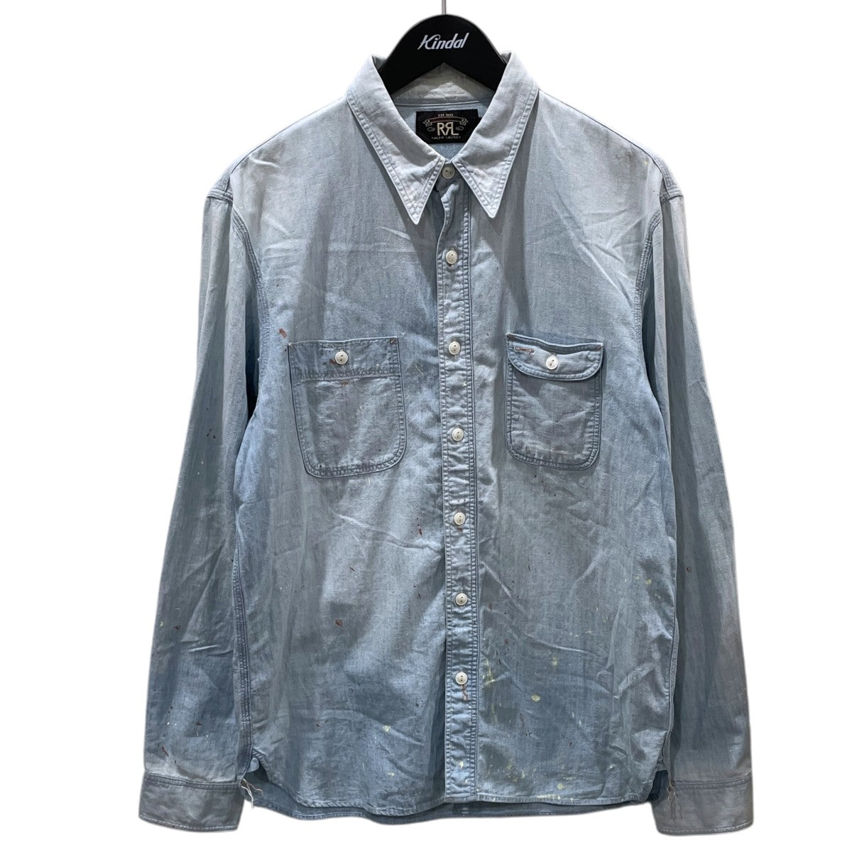 RRL 加工シャンブレーシャツ Painted Chambray Workshirt ペインテッドシャンブレーワークシャツ 782658836001 古着・中古-1枚目のアイテム画像