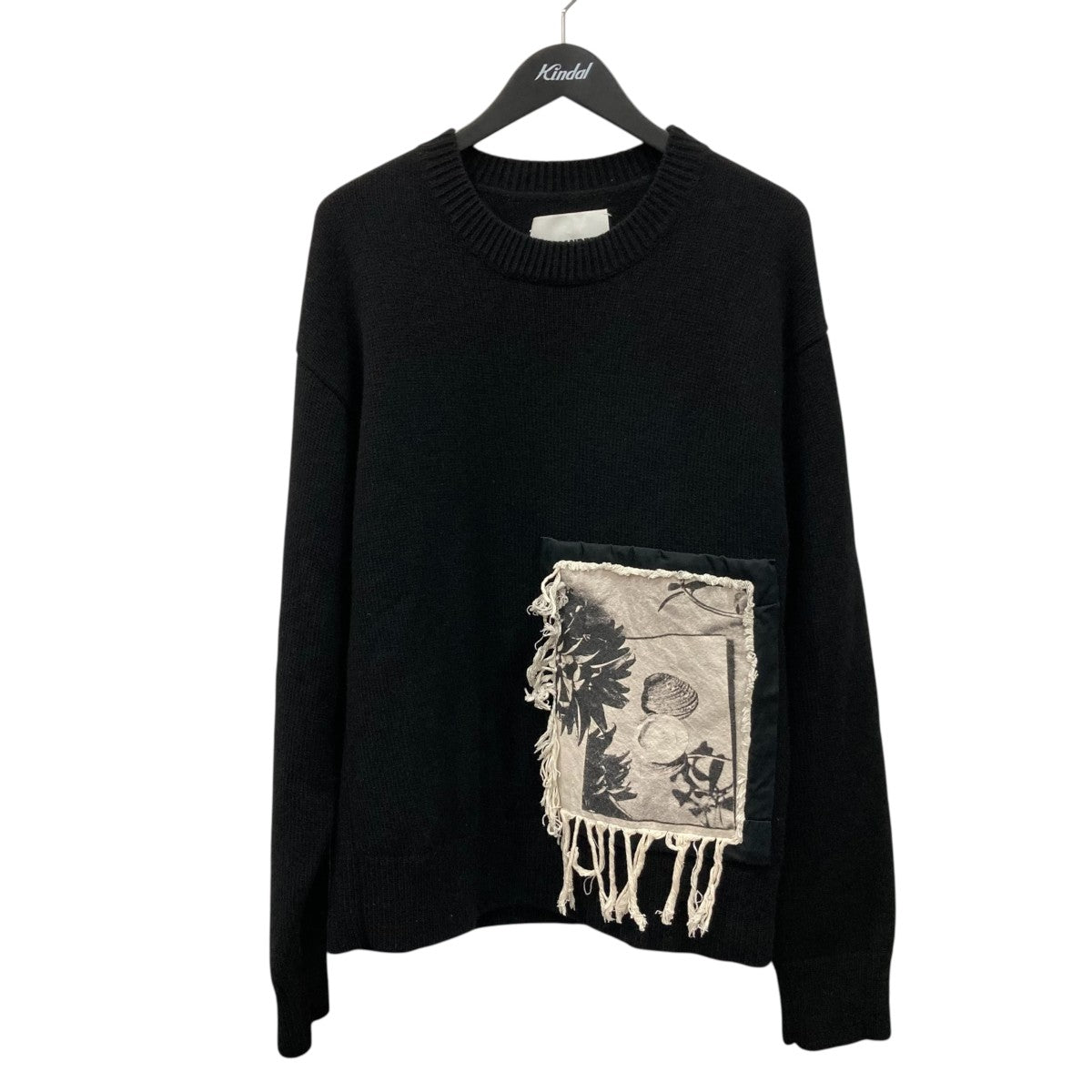 JIL SANDER フリンジパッチ カシミヤ混ウールクルーネックニットKR JM IW 0518 古着・中古-1枚目のアイテム画像