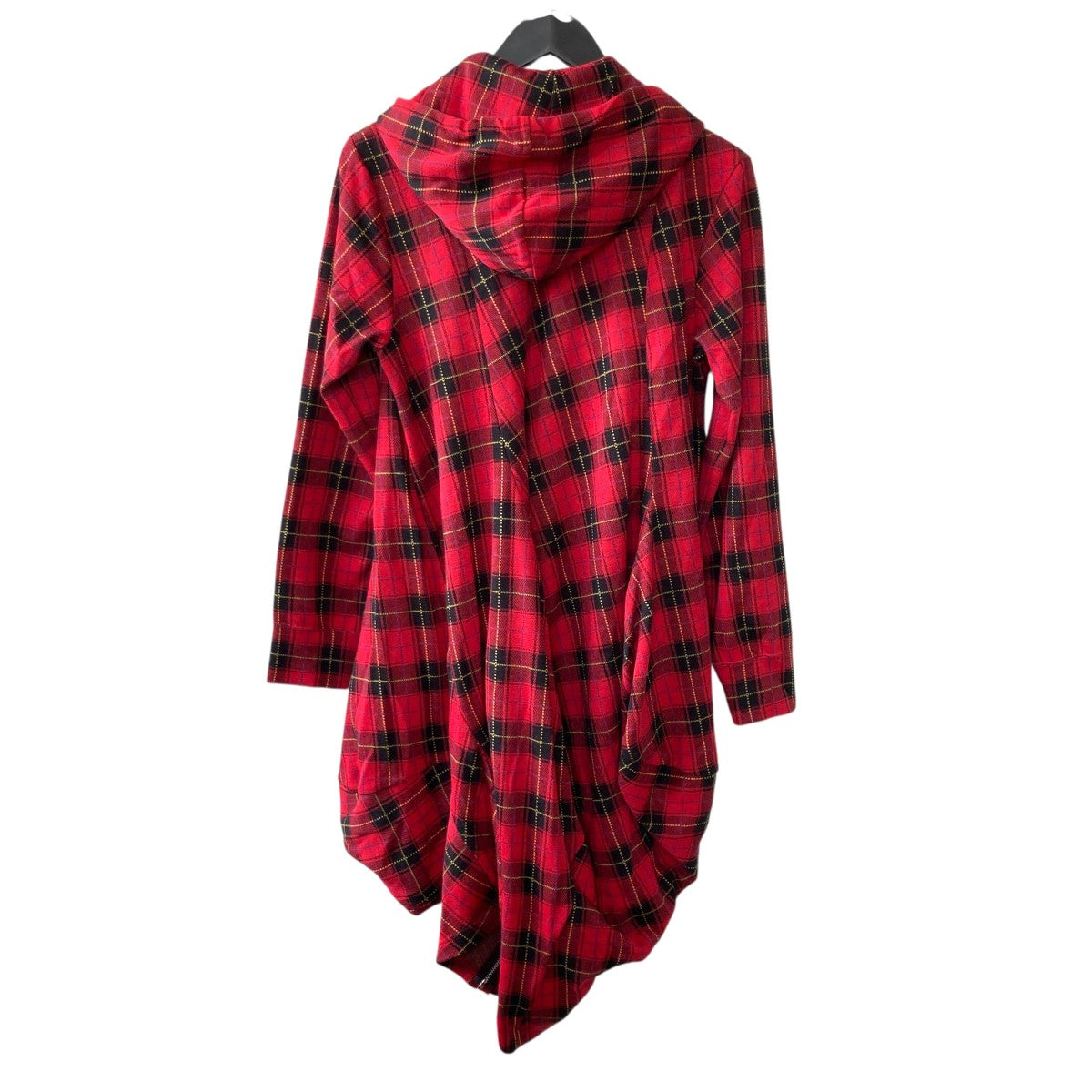 25AWRed Tartan Asymmetric Draped HoodieチェックフードシャツGP-T018
