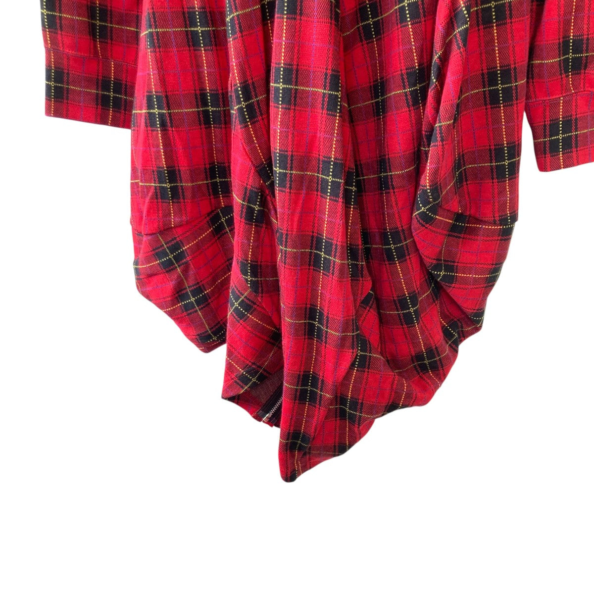 25AWRed Tartan Asymmetric Draped HoodieチェックフードシャツGP-T018