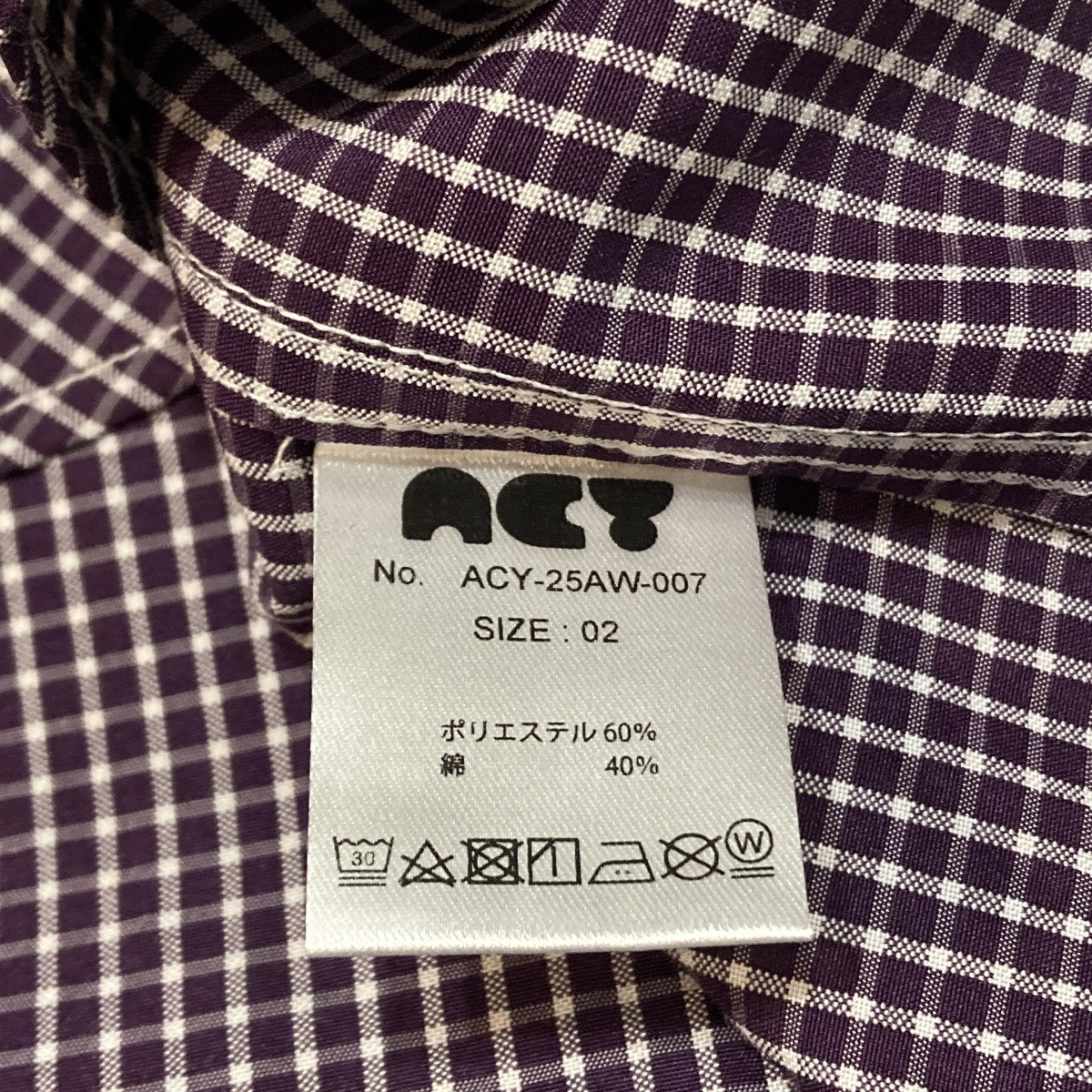 ACY チェック長袖シャツACY-25AW-007 古着・中古-6枚目のアイテム画像