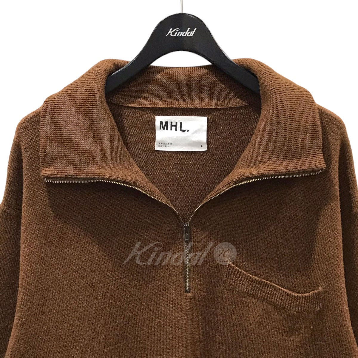 MHL.(エムエイチエル) ハーフジップニットセーター DRY Wool Linen ドライウールリネン 596-3260502 ブラウン サイズ:L メンズ ニット・セーター・カーディガン 中古・古着