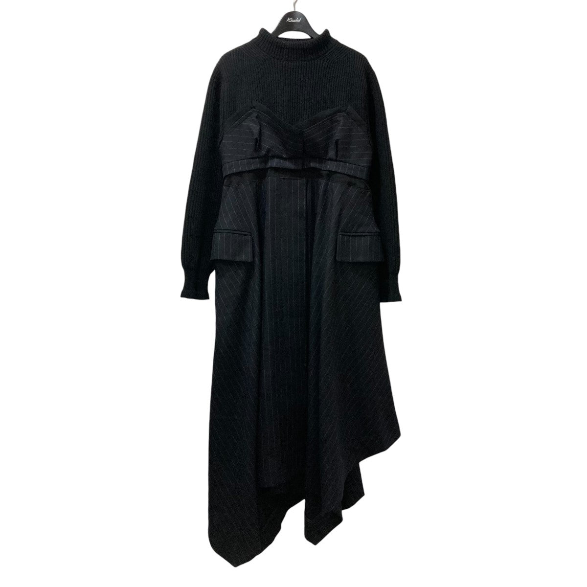 Wool Knit x Chalk Stripe Dress ニットドッキングストライプドレス 22-06327