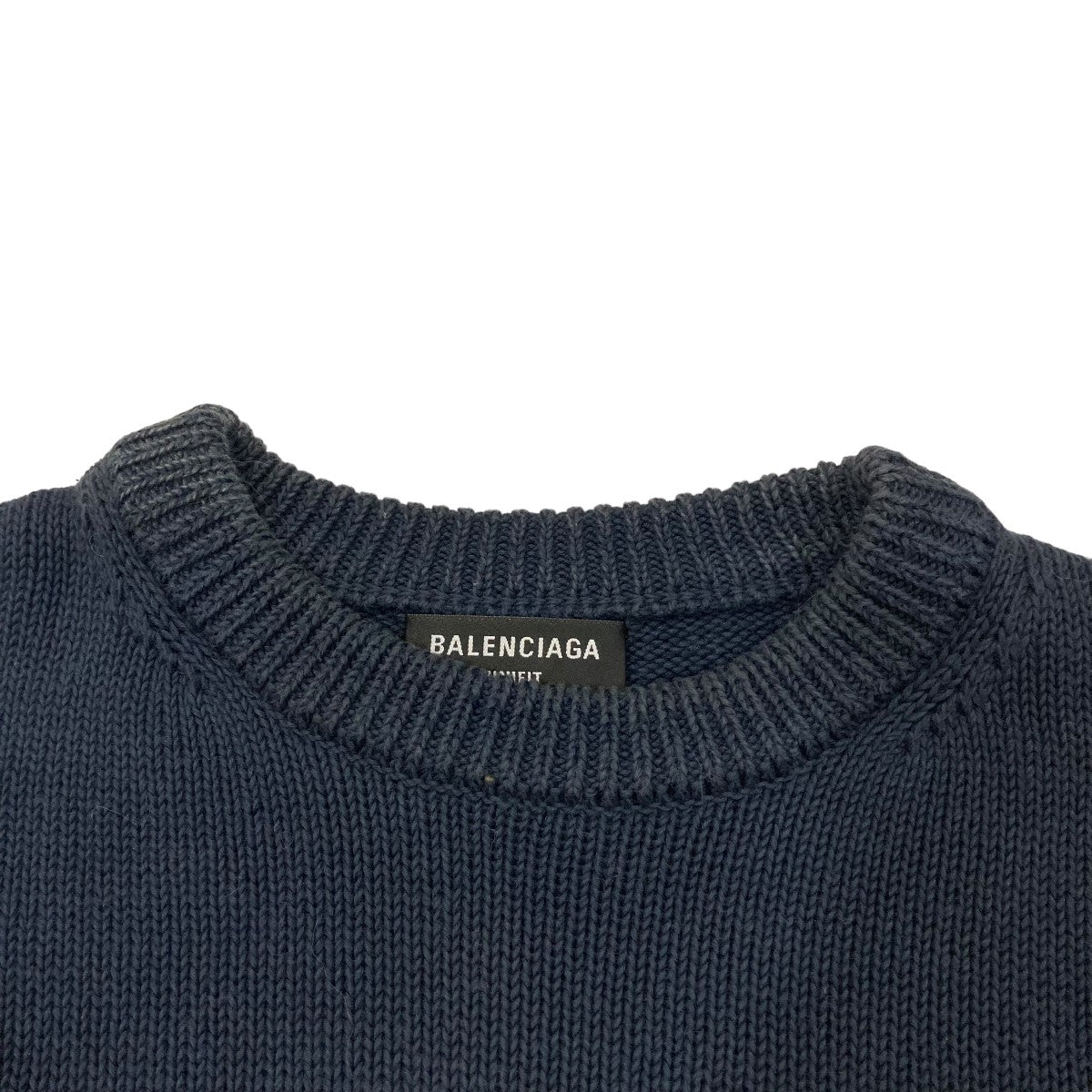 BALENCIAGA(バレンシアガ) COTTON COLLEGE CREST KNIT ウォッシュ加工 ロゴプリントニット 696226 696226  ネイビー サイズ S｜【公式】カインドオルオンライン ブランド古着・中古通販【kindal】