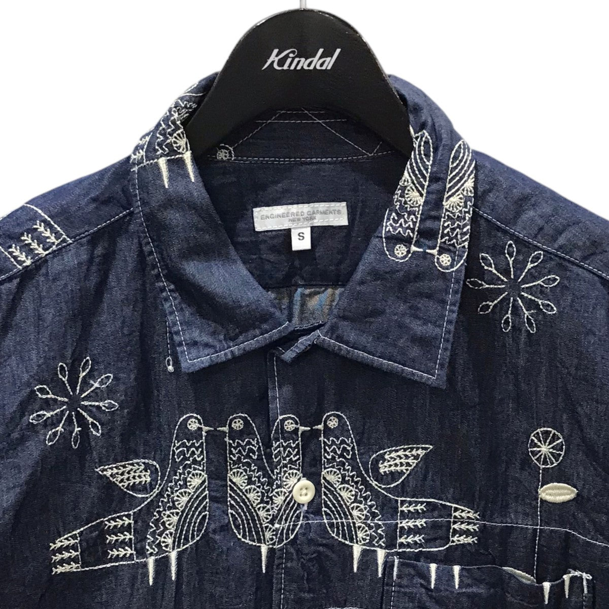 Engineered Garments(エンジニアードガーメンツ) 鳥刺繍半袖デニムシャツ Camp Shirt -Bird Embroidery  Denim キャンプシャツ バードエンブロイダリーデニム