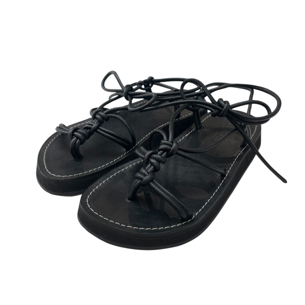シューズ・サンダルその他 HEREU Woman Shoes Black WFALBE BLACK BENA - Interwoven Knotted T-bar Sandal – Hereu Studio