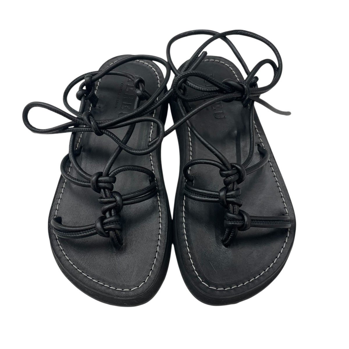 シューズ・サンダルその他 HEREU Woman Shoes Black WFALBE BLACK BENA - Interwoven Knotted T-bar Sandal – Hereu Studio