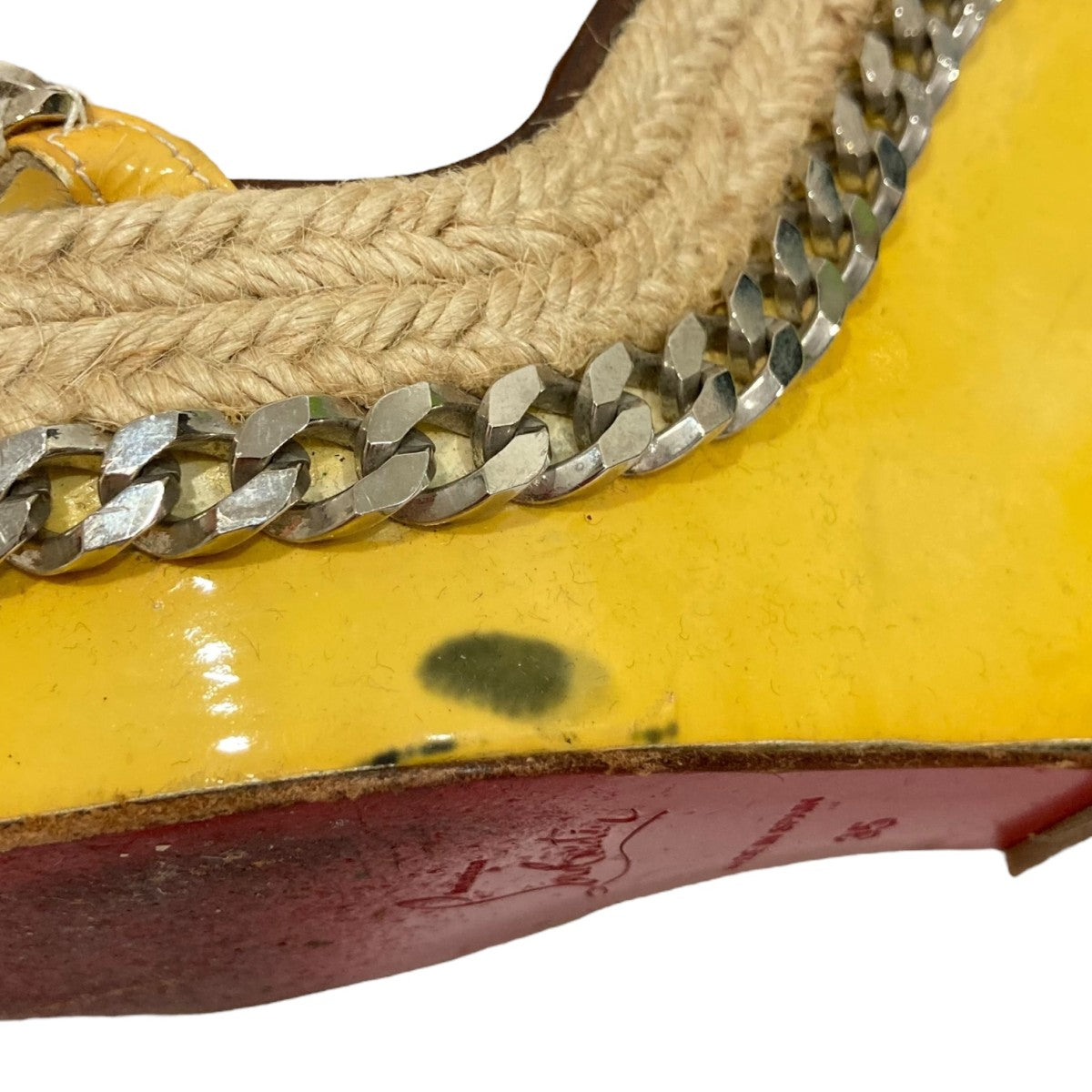 ルブタンイエローアンクルストラップウェッジサンダル Christian Louboutin(クリスチャンルブタン)イエローレザー