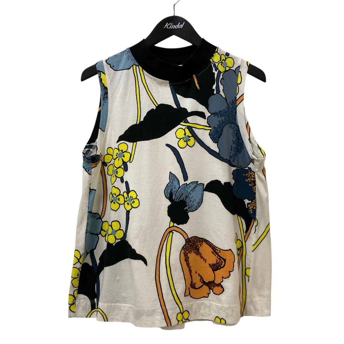 マルニ MARNI BOXY PLEAT TANK TOP 花柄 タンクトップ ホワイト×ブラック×ブルー サイズ：42 MARNI(マルニ) BOXY PLEAT TANK TOP花柄タンクトップ ホワイト