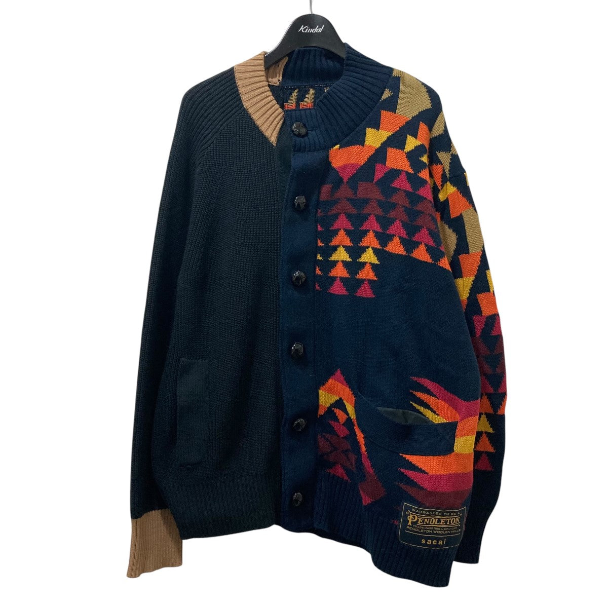 PENDLETON×sacai(ペンドルトン×サカイ) アシンメトリーコットンニットカーディガン19-01886M