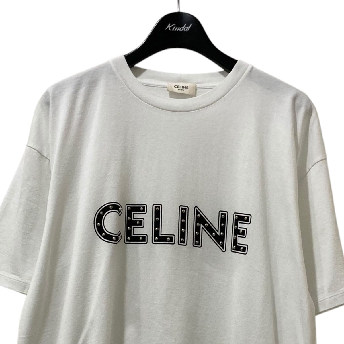 セリーヌオム スタッズロゴプリントコットンジャージーTシャツ