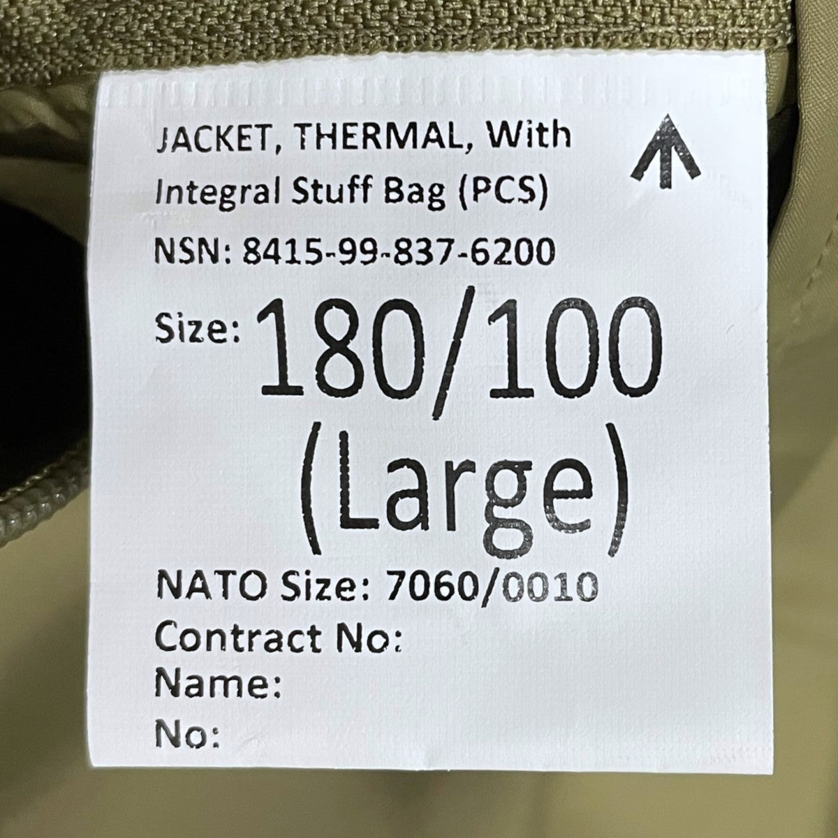 ジャケット PCS THERMAL JACKET WITH INTEGRAL STUFF BAG 8415-99-837-6200