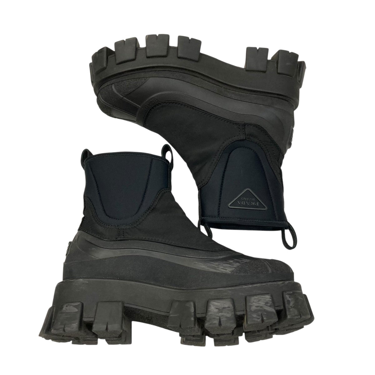 PRADA Re-Nylon 6.5モノリス ナイロンギャバジン ブーツ Black Monolith brushed leather and Re-Nylon boots with pouch