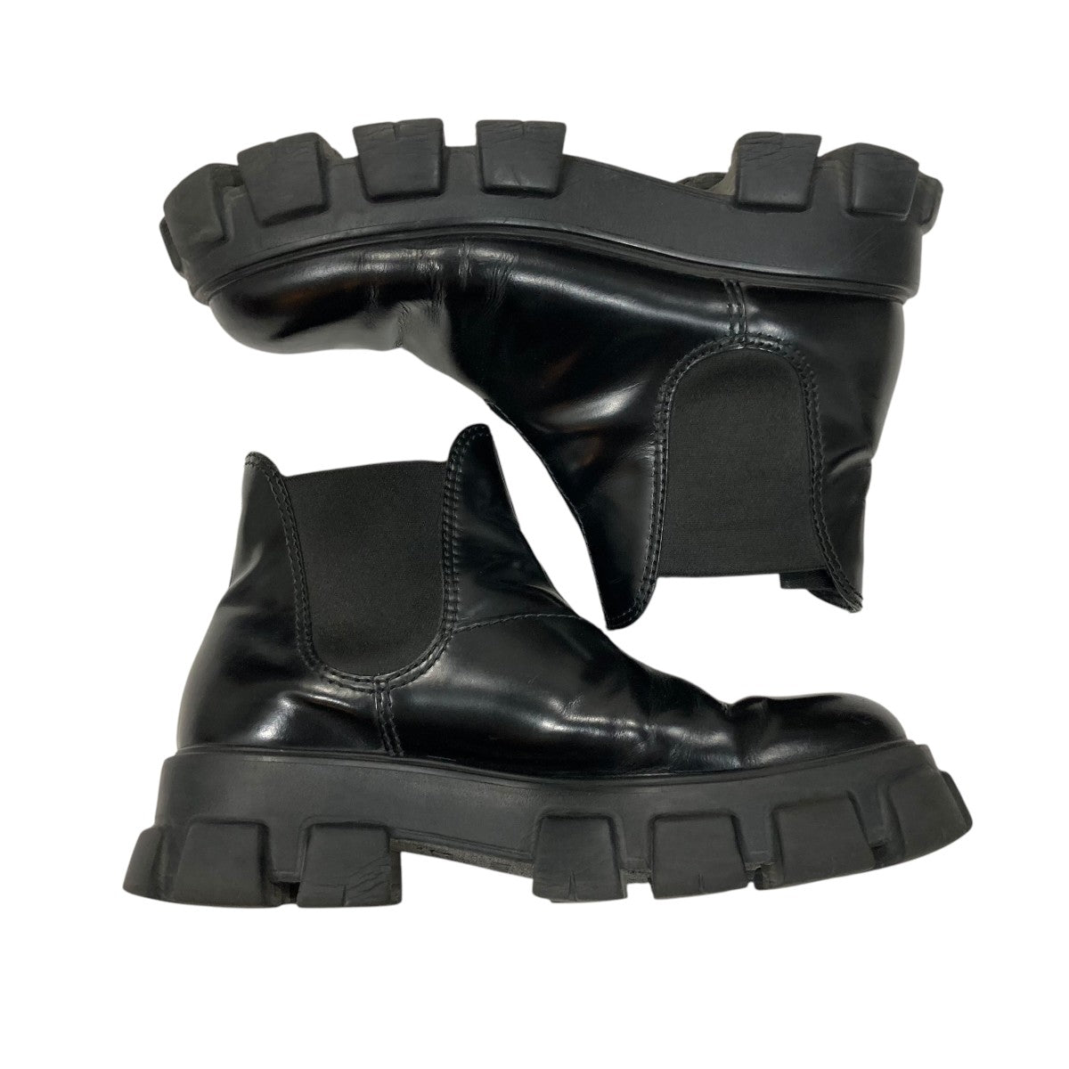 【直営店】PRADA レザーチェルシーブーツ Prada モノリス レザーチェルシーブーツ | ブラック | FARFETCH JP