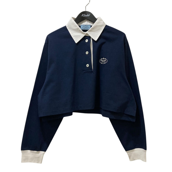 PRADA ポロシャツ ホワイト/ネイビー 中古・古着通販】PRADA (プラダ) ポロシャツ ブルー×ホワイト サイズ:S