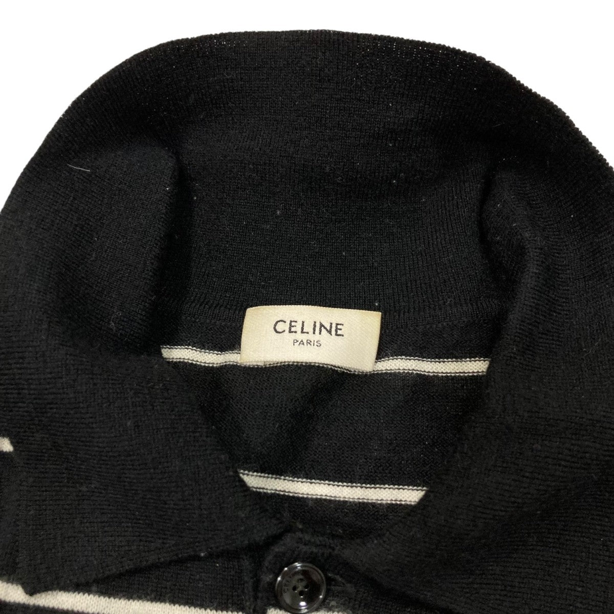 CELINE(セリーヌ) ストライプ柄トリオンフ刺繍 ニットポロシャツ