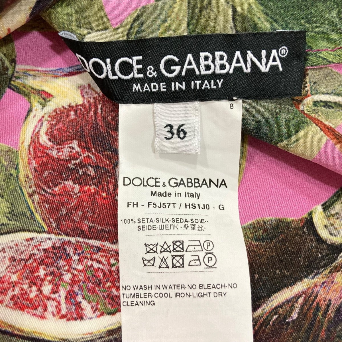 ドルチェアンドガッバーナ DOLCE ＆ GABBANA いちじく柄 ボウタイ ロングスリーブシャツ F5J57T ショッキングピンク×グリーン サイ DOLCE ＆ GABBANA(ドルチェアンドガッバーナ) いちじく柄