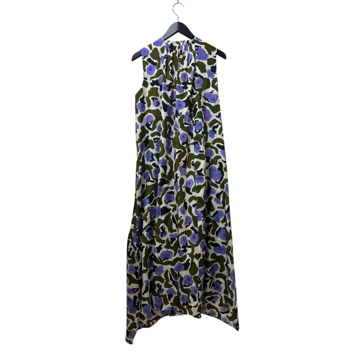 クリスチャンワイナンツ　シャツワンピース　総柄　リボン　ノーカラー　花柄　S クリスチャンワイナンツ シャツワンピース 総柄 リボン ノー