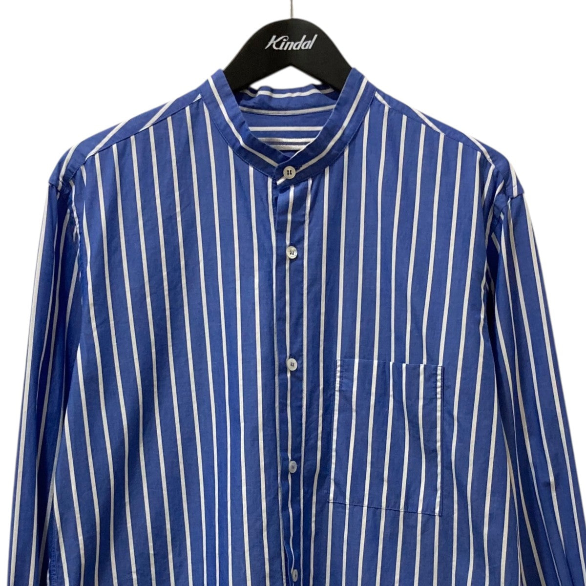 STRIPED COTTON MAO SHIRTストライプバンドカラーシャツ
