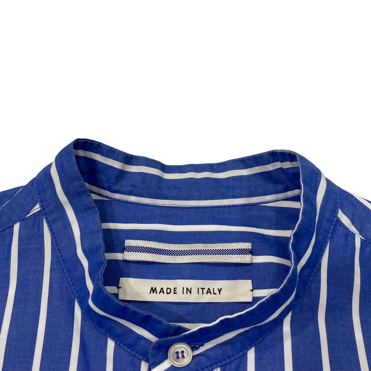 STRIPED COTTON MAO SHIRTストライプバンドカラーシャツ