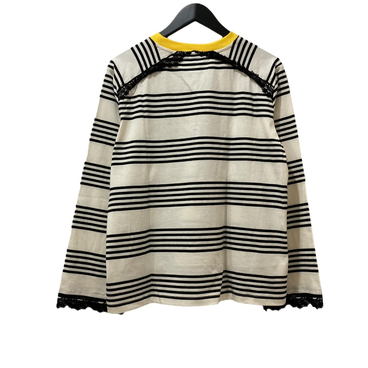 エムエスジーエム MSGM レース装飾ワイドボーダー長袖カットソー 3841MDM105 ホワイト×ブラック サイズ：S MSGM(エムエスジーエム) レース装飾ワイドボーダー長袖