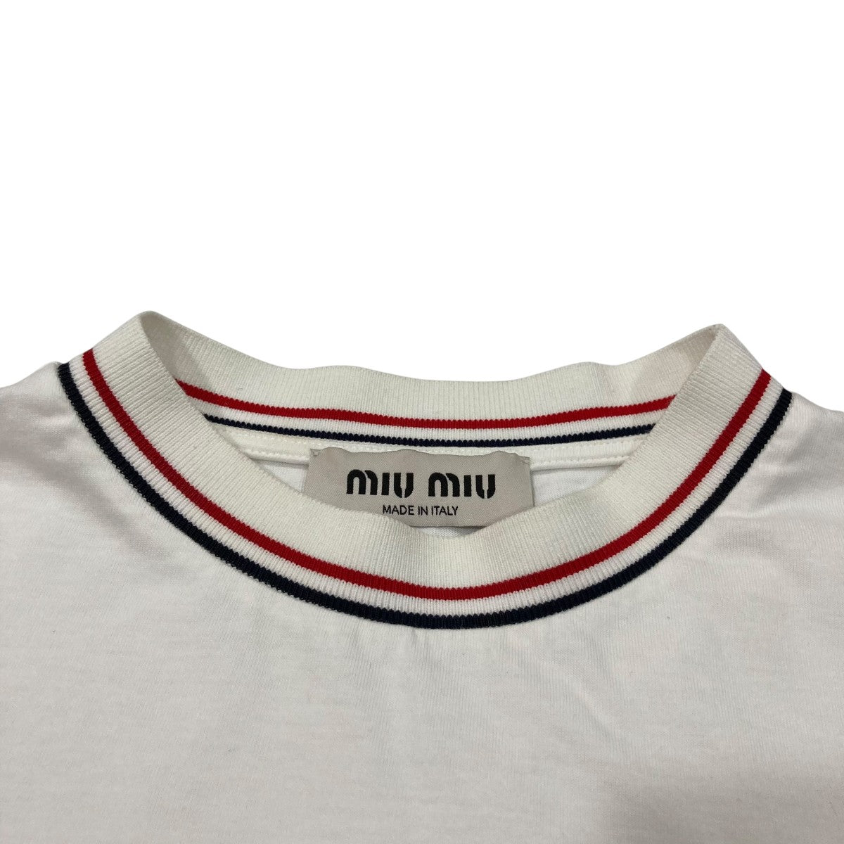 Miu Miu ホワイト クロップドTシャツ Miu Miu - Cotton crew-neck T-shirt White - The Corner