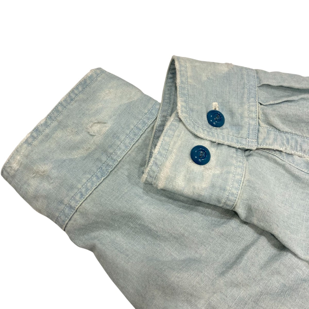MARKA FADED INDIGO CHAMBRAY ダメージ加工ロングスリーブシャツM24B03SH01C 古着・中古-4枚目のアイテム画像