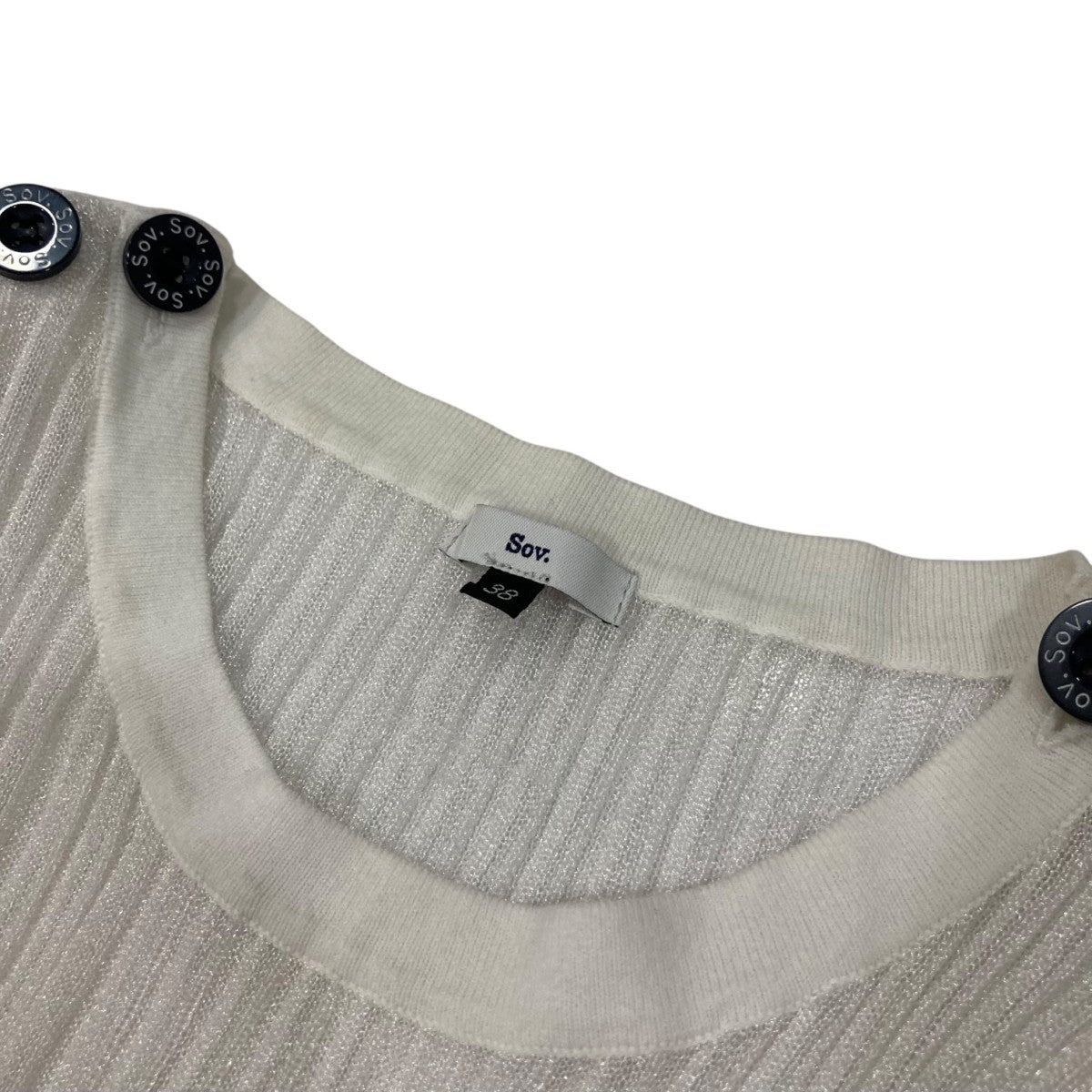 ソブ Sov． スコッチボタンボーダーニットカットソー 0309-460-231A ホワイト×ネイビー サイズ：44 Sov．(ソブ) スコッチボタンボーダーニットカットソー0309-460