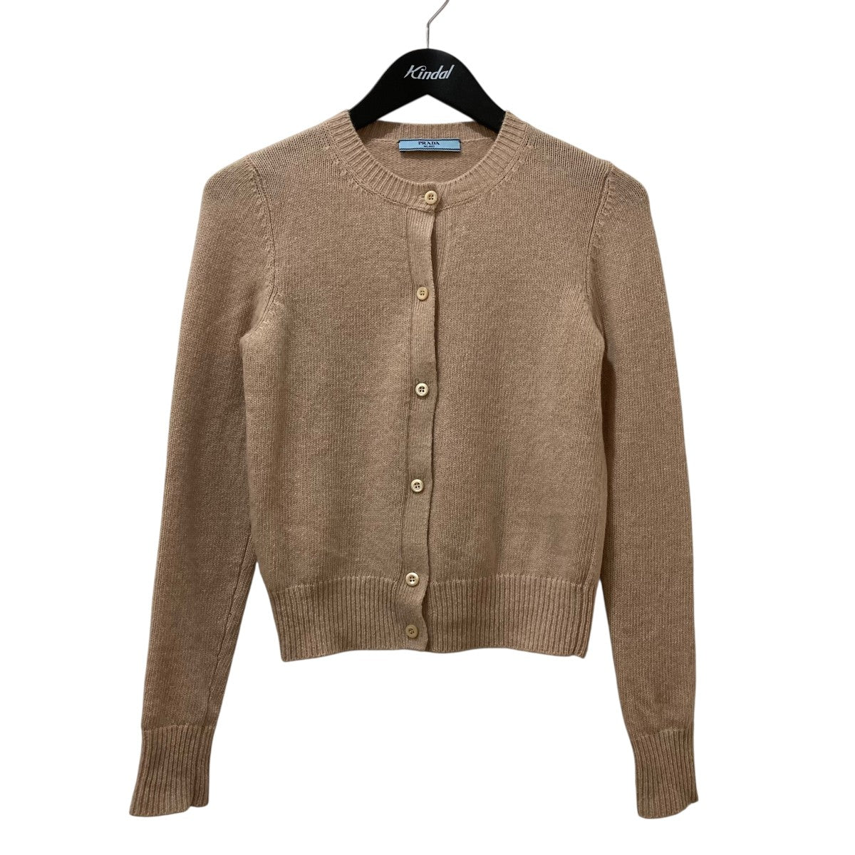 美品PRADAプラダ　カーディガン　38 ニット　グレーキャメルカシミヤ100 PRADA(プラダ) 総柄襟付きニットカーディガンP25I32 P25I32