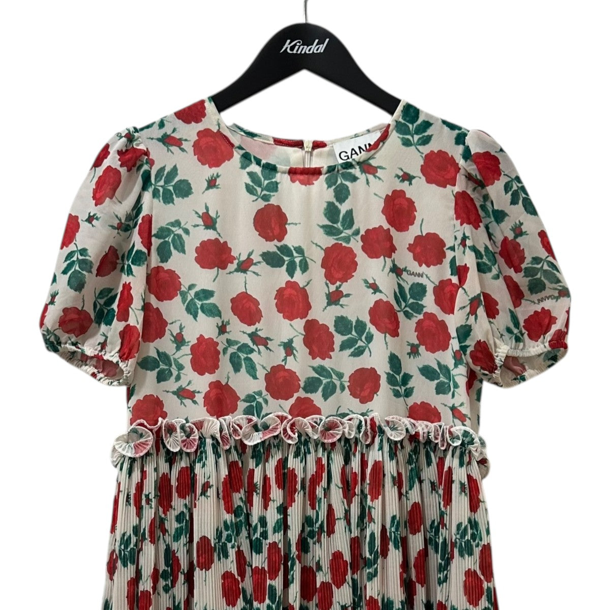 Ganni(ガニー) 花柄半袖ワンピース6088 6088 レッド×グリーン