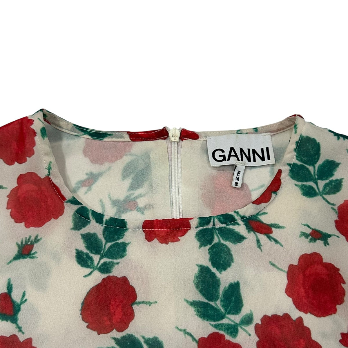 Ganni(ガニー) 花柄半袖ワンピース6088 6088 レッド×グリーン