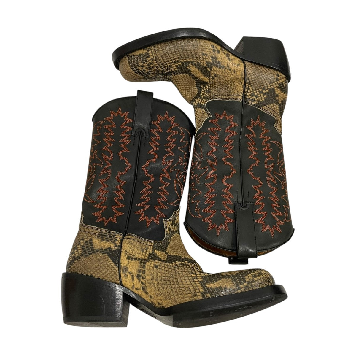 dries van noten/ブーツ Dries Van Notenのタン レザー スネークエンボス ブーツがセール中