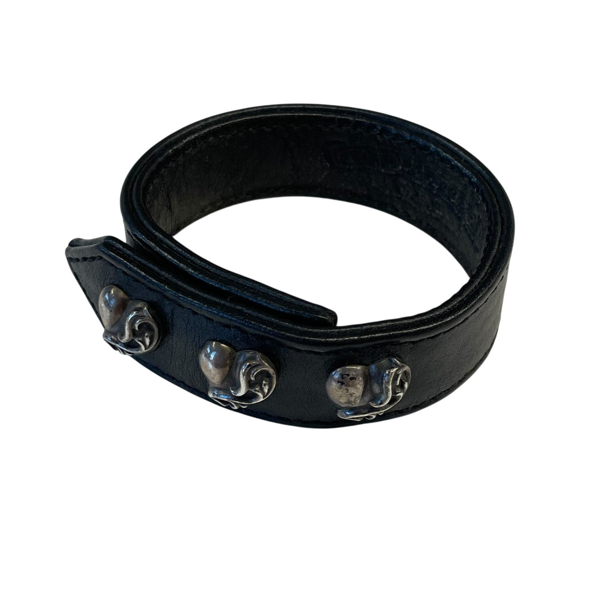 クロムハーツ　3BTN 2SNP レザーブレスレット　ハート CHROME HEARTS(クロムハーツ) 3BTN 2SNPハート スナップボタン
