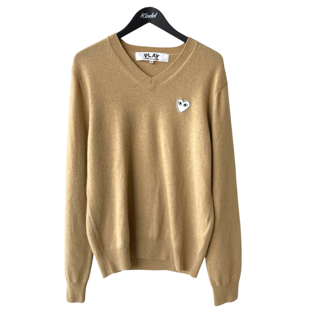 【状態良好】コムデギャルソン ニット ウール ドッキング アイボリー 厚手 PLAY COMME des GARCONS(プレイコムデギャルソン) ハートパッチV