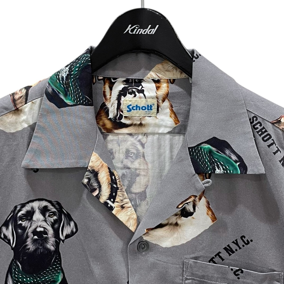 Schott 犬プリント 半袖シャツ オリーブグリーン Schott(ショット) ドッグプリント オープンカラー半袖シャツ