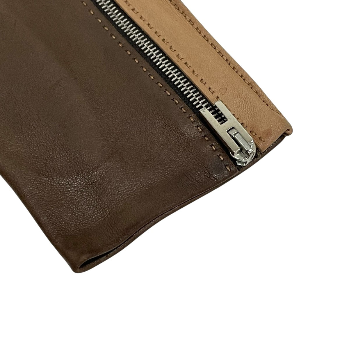 HERMES(エルメス) H LOGOジップレザーグローブ ブラウン×ベージュ