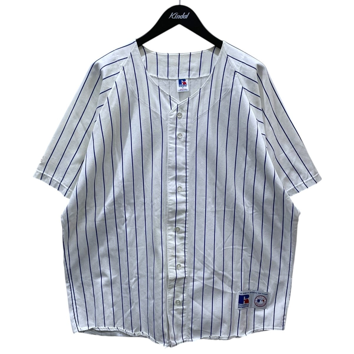 RUSSELL ATHLETIC 80s ピンストライプ柄半袖シャツ BASEBALL SHIRT ベースボールシャツ USA製 古着・中古-1枚目のアイテム画像