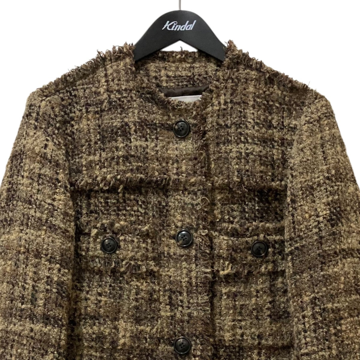 CLANE(クラネ) NO COLOR TWEED JACKETチェックノーカラー